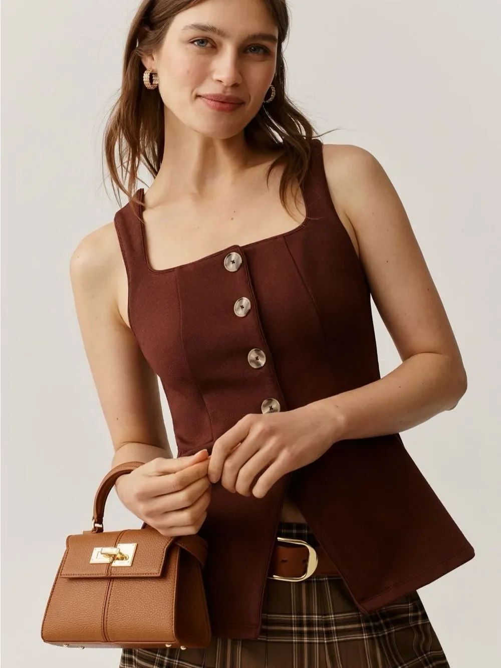 NWT Anthropologie Maeve Structured Longline Vest Brown Size Small